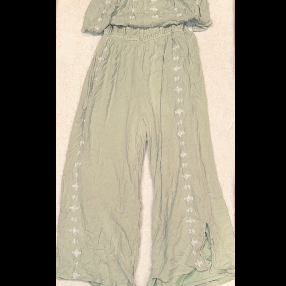 Sincerely Jules Light Green Strapless Jumpsuit (Capris)